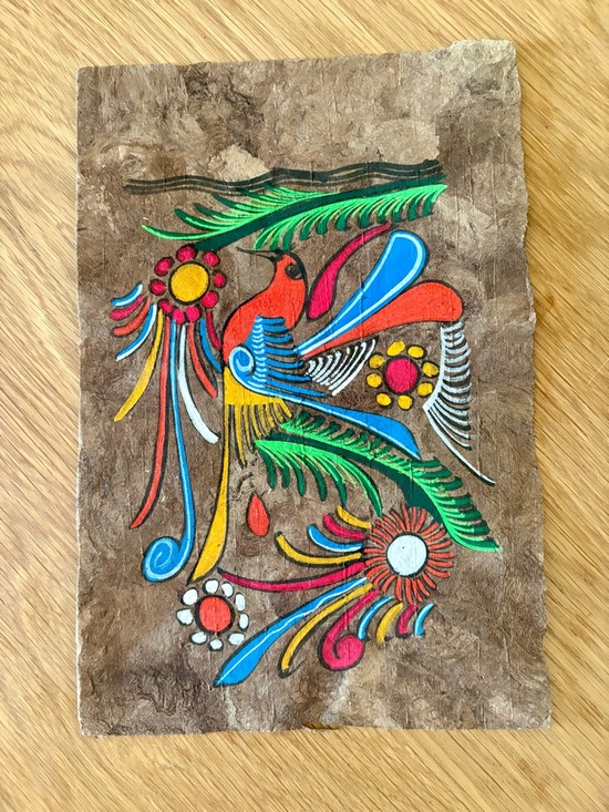 Handmade Other - Hand-Painted Colorful Bird Mexican Folk Art on Bark
